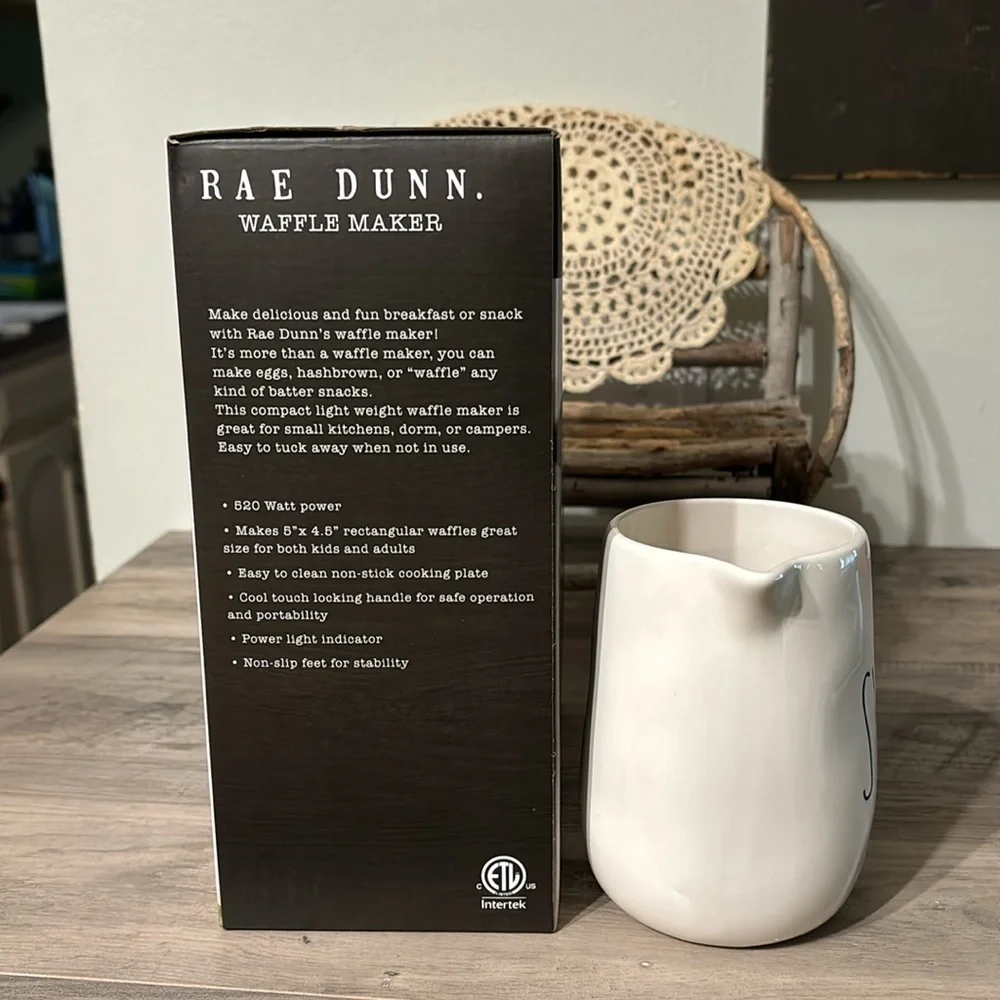 NIB Rae Dunn Non-Stick Waffle Maker and NWOT Syrup Pitcher